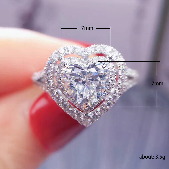 Anillo de propuesta femenina con diamantes de imitación de circonita en forma de corazón con microincrustaciones de lujo