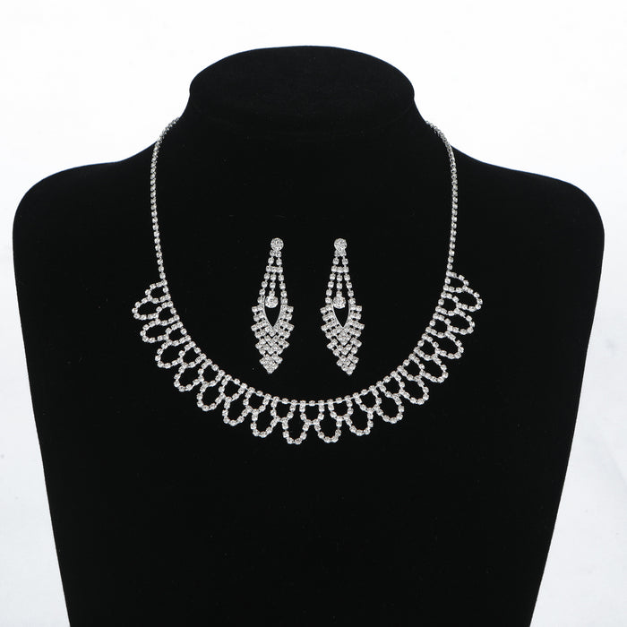 Bridal Jewelry Set - Sparkling Rhinestone and Pearl Necklace and Earrings