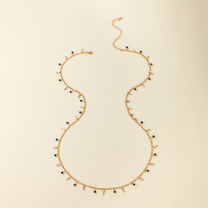 Blue diamond-studded geometric teardrop hollow disc waist chain