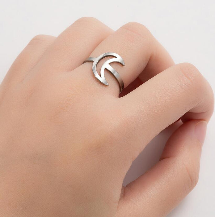 Simple stainless steel moon ring, retro open ring wholesale