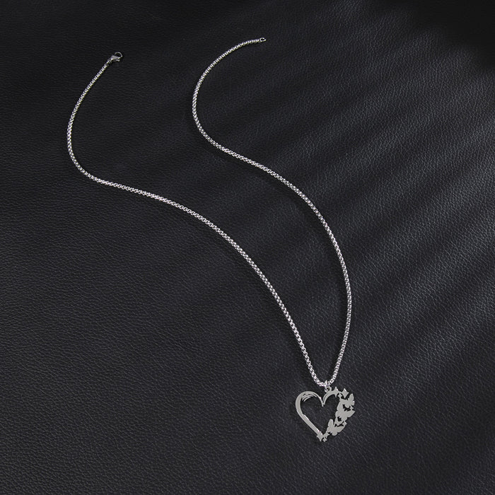 Couples' geometric heart-shaped pendant necklace, European and American ins stainless steel butterfly clavicle chain for men and women