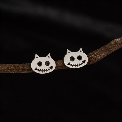 Cat earrings, cross-border new Halloween stainless steel Gothic skull fish bone personalized earrings wholesale