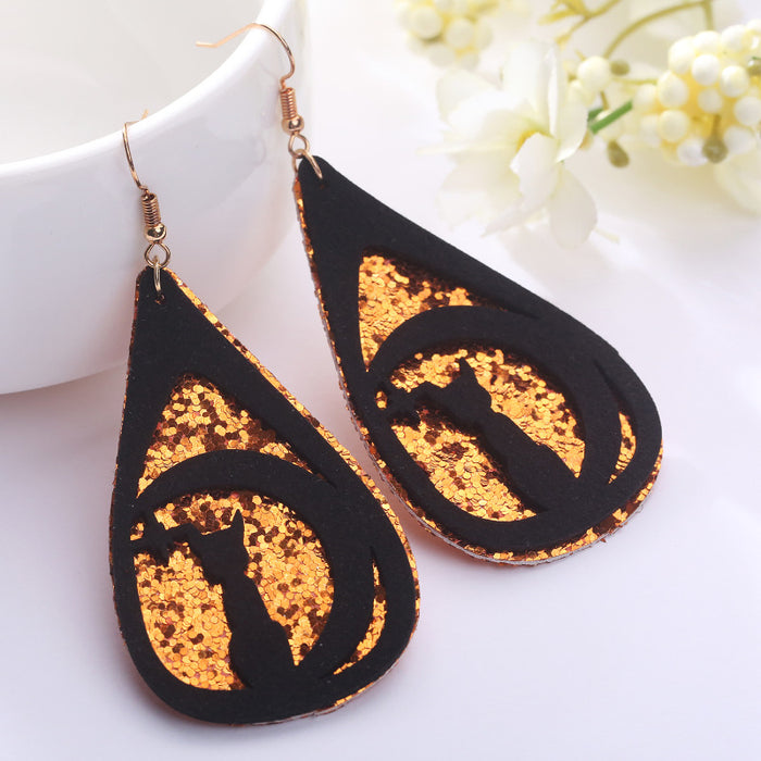 Velvet Glitter Halloween Earrings with Bat, Ghost, Cat, and Pumpkin Designs