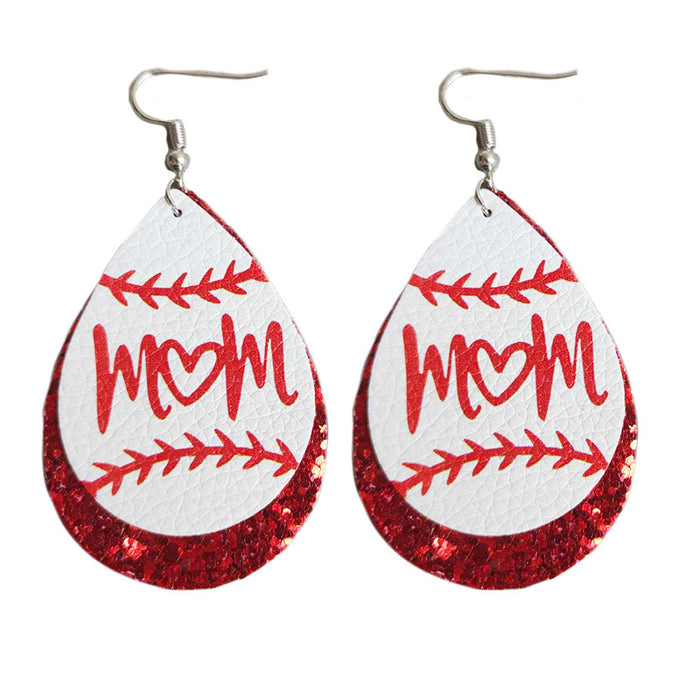 Heart Letter Baseball Mom Leather Earrings for Mother's Day Gift