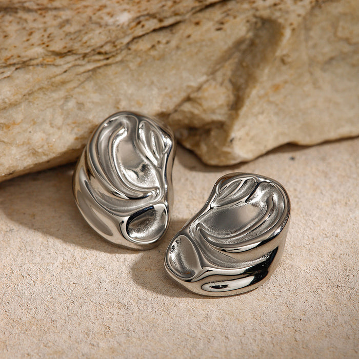 Stainless Steel Irregular Wave Earrings - Trendy Square Titanium Steel Studs