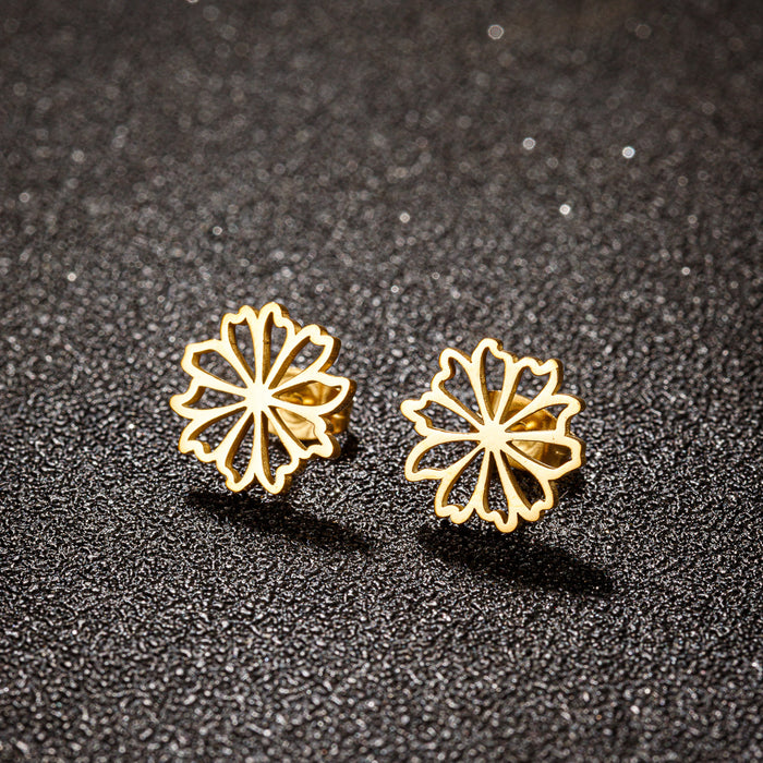 Geometric Flower Hollow Stainless Steel Stud Earrings - Chic and Minimalist Floral Jewelry