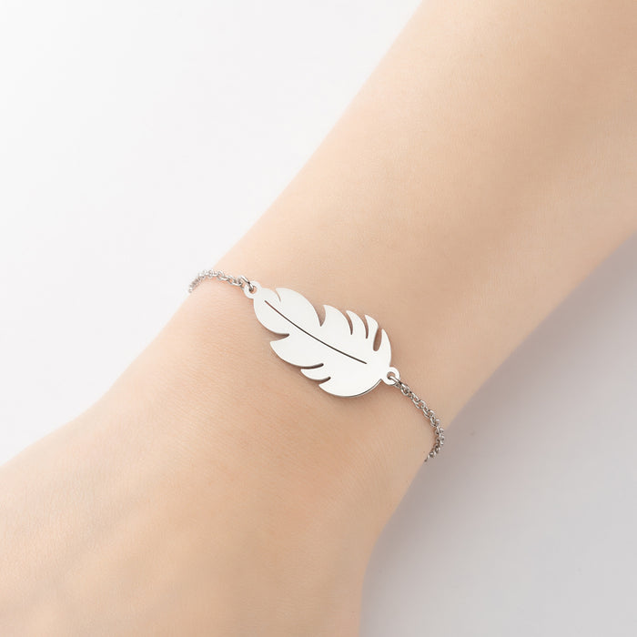 Stainless steel snowflake feather bracelet, Korean cute winter jewelry wholesale