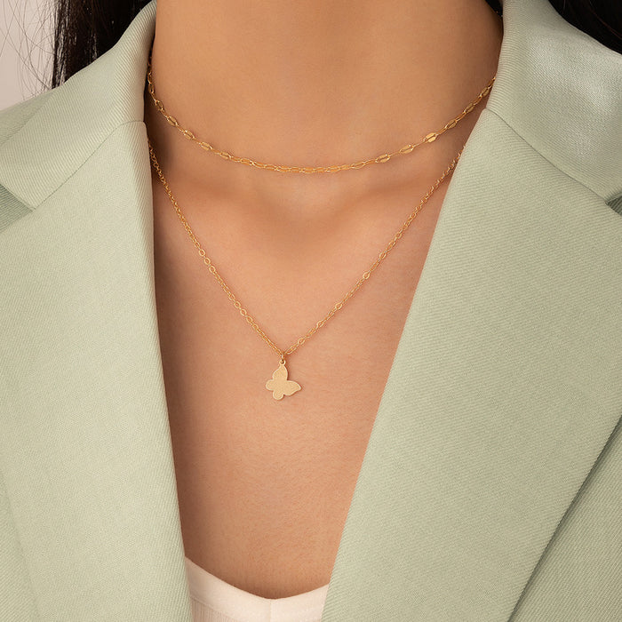 Collar con colgante de corazón y estrella con cadena de una sola capa