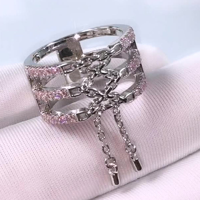 Anillo de cadena de diamantes de tres capas de moda con borlas de imitación de lujo ligeras