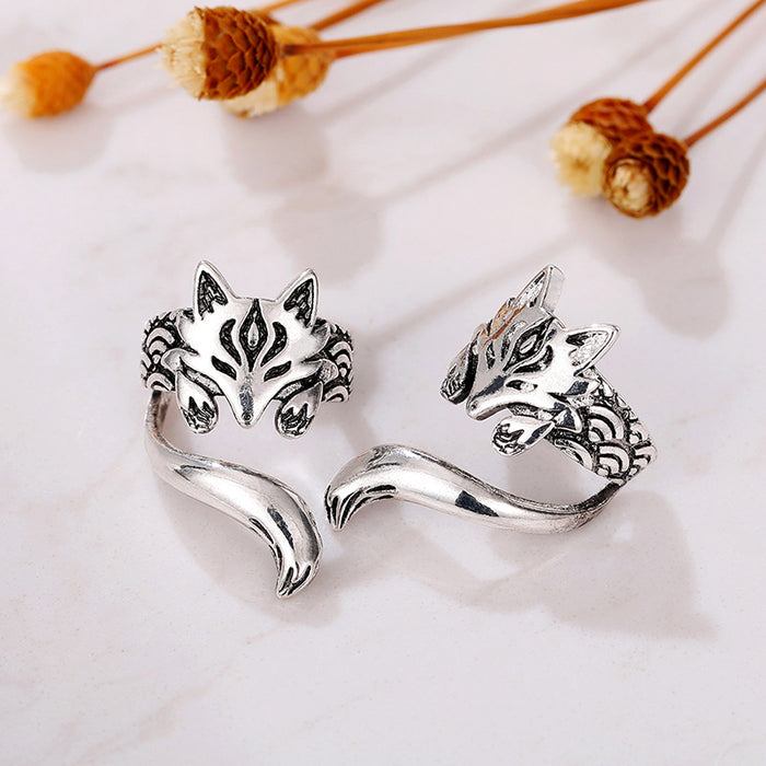 Cute fox ear clips fashionable antique silver earrings