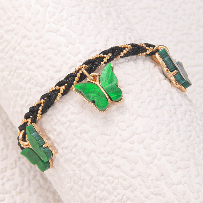 Tobillera con borlas de mariposa verde: joyería de conchas de estilo étnico