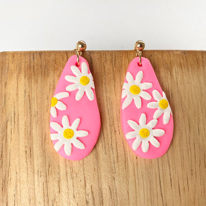 Light Purple Clay Earrings - Pastel Ice Cream Color with Daisy Design