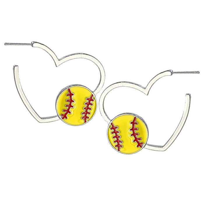 Metal Sports Theme Hoop Earrings with Basketball, Football, and Heart Designs