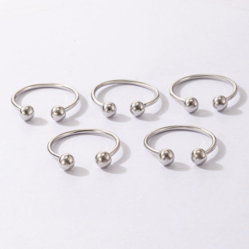 Beaded Open Geometric Adjustable Ring 5-Piece Set