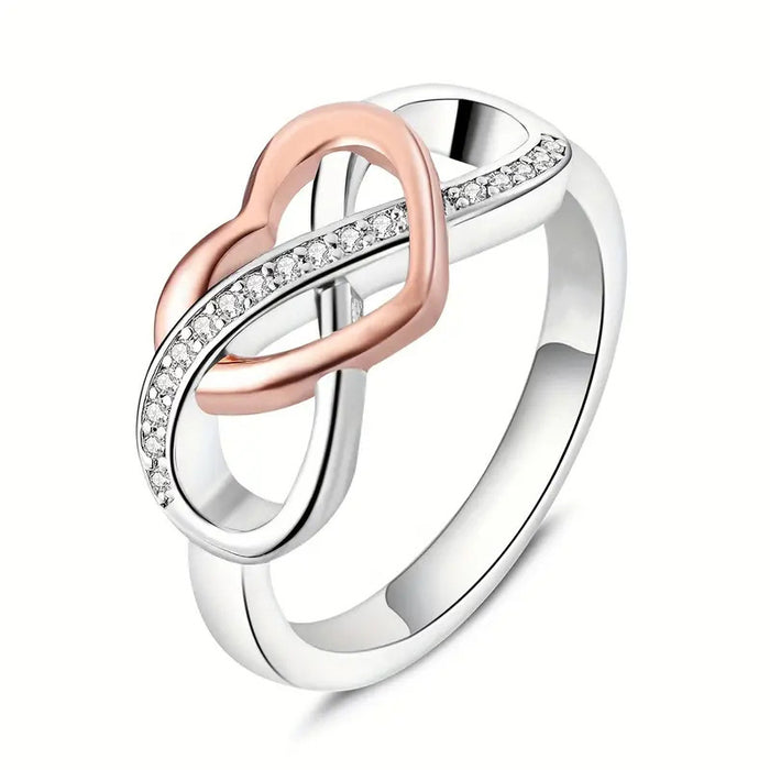 Elegant two-tone zircon hollow heart ring for women