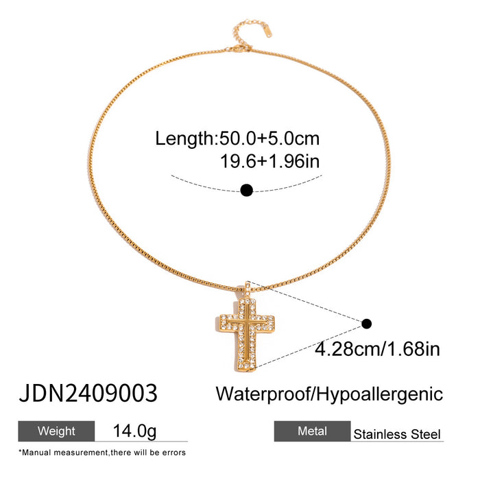 Stainless Steel Cross Pendant Necklace Zirconia Earrings