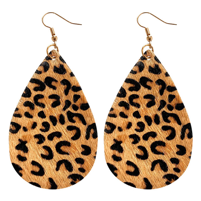 Dark Leopard Patchwork Leather Earrings with Creative Geometric Design