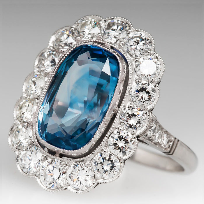 Inlaid aquamarine zircon ring for women anniversary dinner ring jewelry