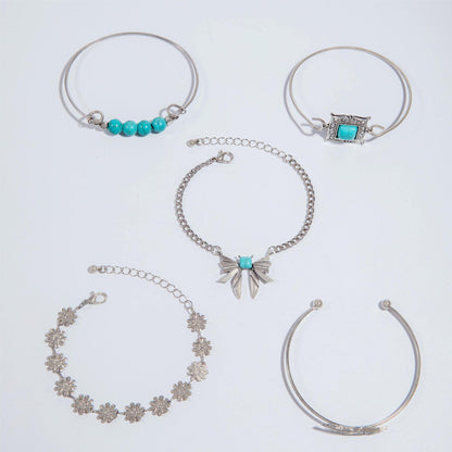 Bohemian Turquoise Leaf and Butterfly Bracelet Set – Ethnic Flower Jewelry