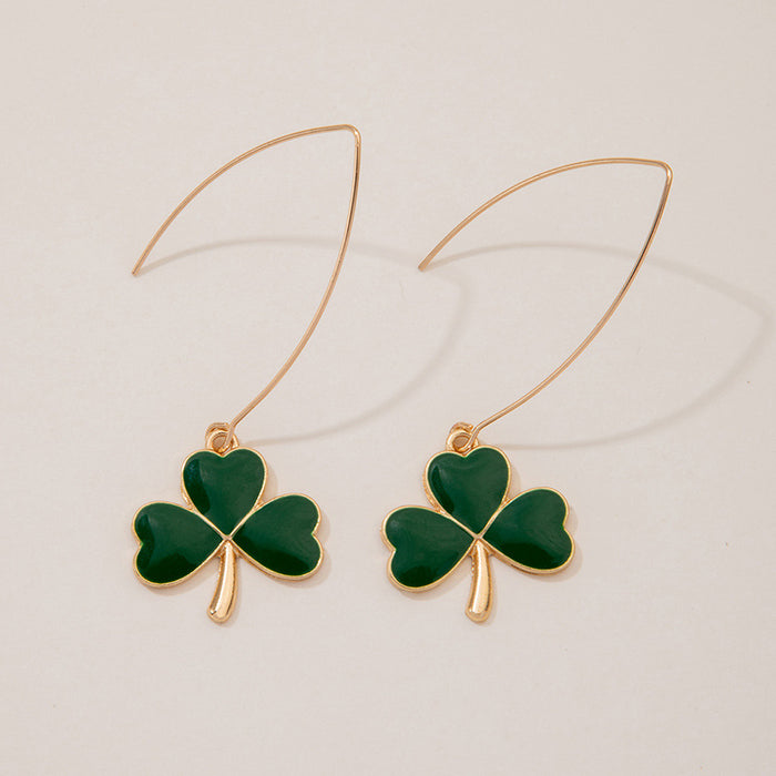 Exaggerated alloy oil drip green earrings leaf design ear hooks for women