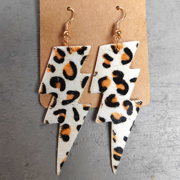 Textured Leather Earrings with Lightning, Leopard, and Cow Print Western Style