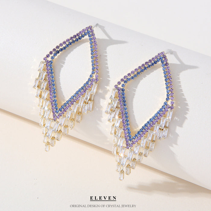 Luxury Purple Geometric Earrings - Heavy Zircon Dangles for a High-End Look