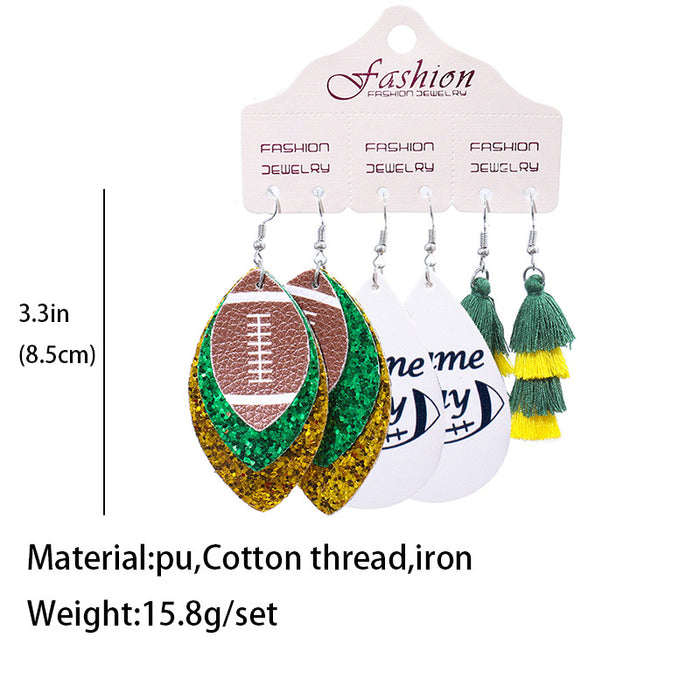 PU Leather Earring Set for Christmas with Football and Cheerleader Tassels