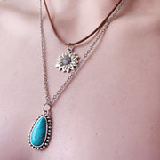 Retro Sunflower Design Double-Layer Necklace with Leather Cord - wallojewerly 