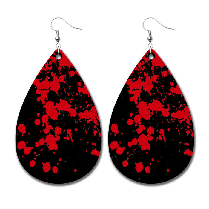 Horror Halloween PU Leather Teardrop Earrings with Blood Stain Design