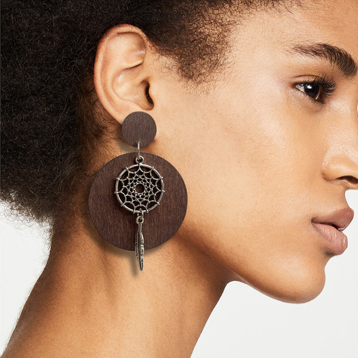 Wooden dream catcher earrings