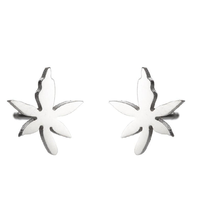 Leaf and Maple Leaf Stainless Steel Ear Cuffs - Sweet and Fresh Nature-Inspired Jewelry