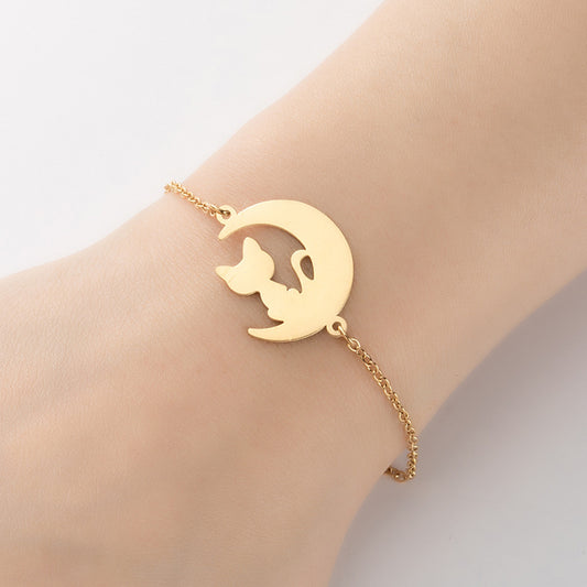 Moon cat pendant bracelet, Korean cold style small animal jewelry wholesale