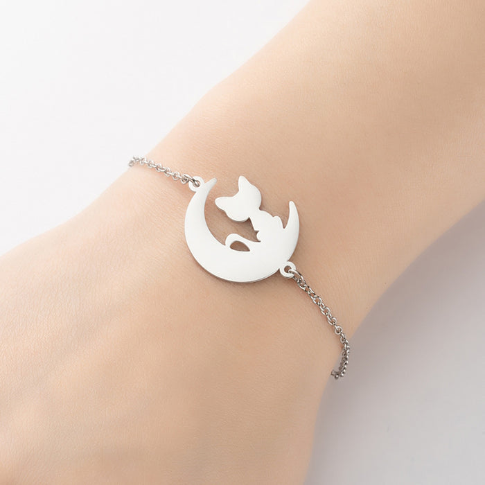 Moon cat pendant bracelet, Korean cold style small animal jewelry wholesale