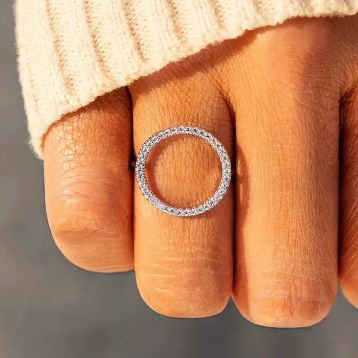 Zircon hollow round micro-inlaid zircon ring for women minimalist style