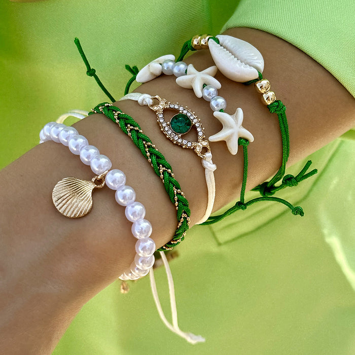 Bohemian Shell and Starfish Bracelet Set – Beach-Inspired Seven-Piece Jewelry