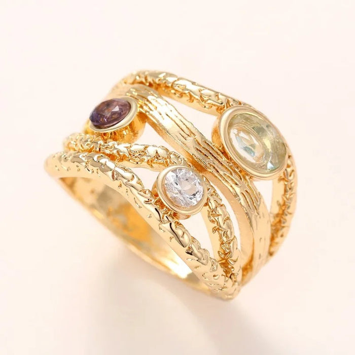 March moonlight imitation gemstone ring gradient color line ring