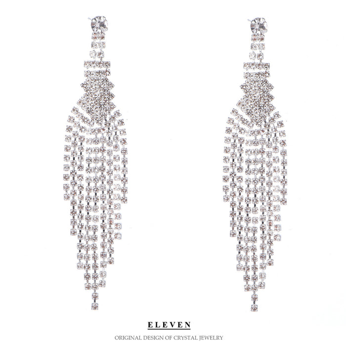 Multiple Tassel Rhinestone Earrings - Long and Slimming Statement Jewelry for Women