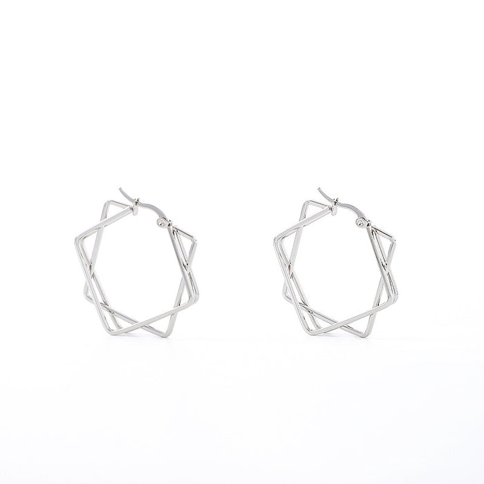 Geometric square gold 18K titanium steel earrings stainless steel simple ear buckle