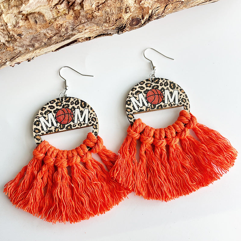 Mother's Day Bohemian Woven Tassel Earrings for Sports Moms, Featuring Baseball and Basketball Designs