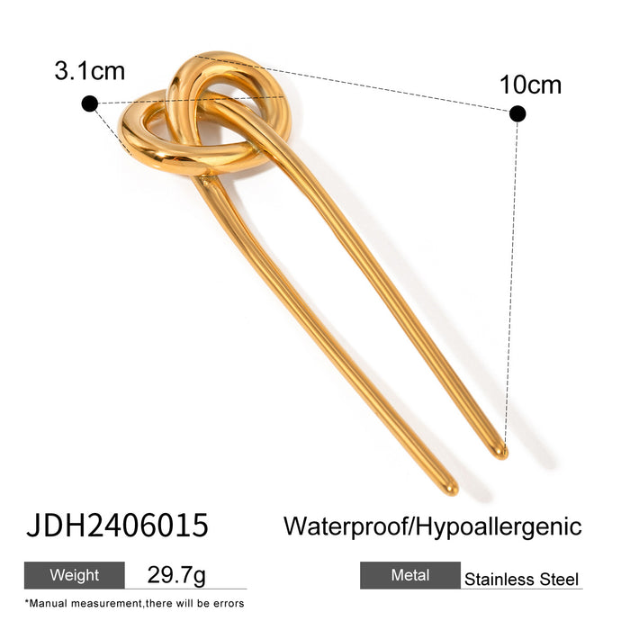 European Stainless Steel U-Shaped Hairpin - High-End Metal Titanium Steel Hair Stick with Alkaline Knot for Cross-Border