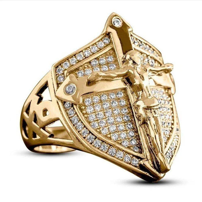 Golden shield ring Western culture men's creative ring