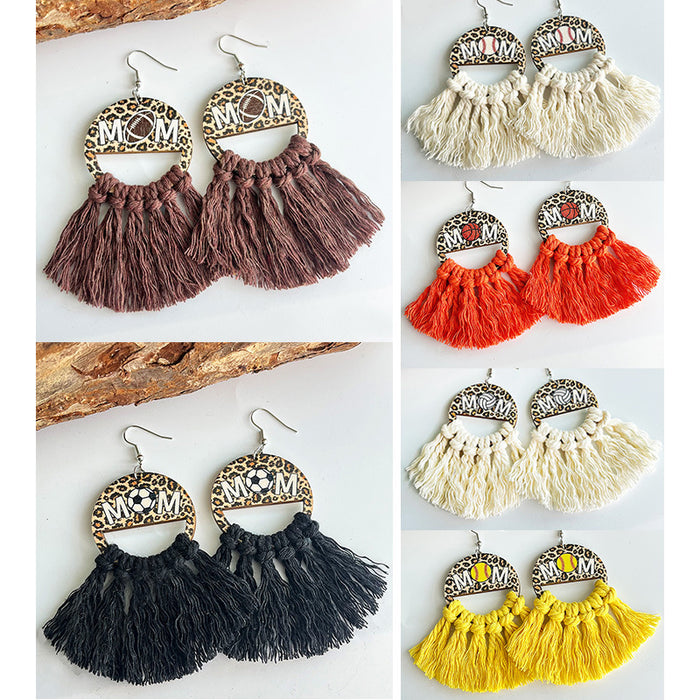 Mother's Day Bohemian Woven Tassel Earrings for Sports Moms, Featuring Baseball and Basketball Designs