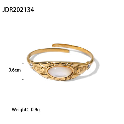 18K Gold Stainless Steel Round Zircon Ring with Weave Design