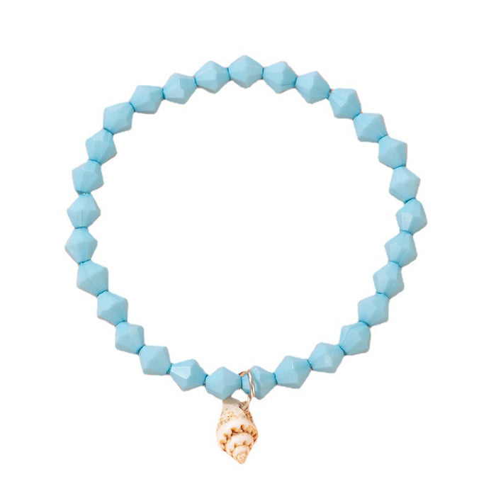 Ocean-Themed Blue Conch Beaded Bracelet with Geometric Charm