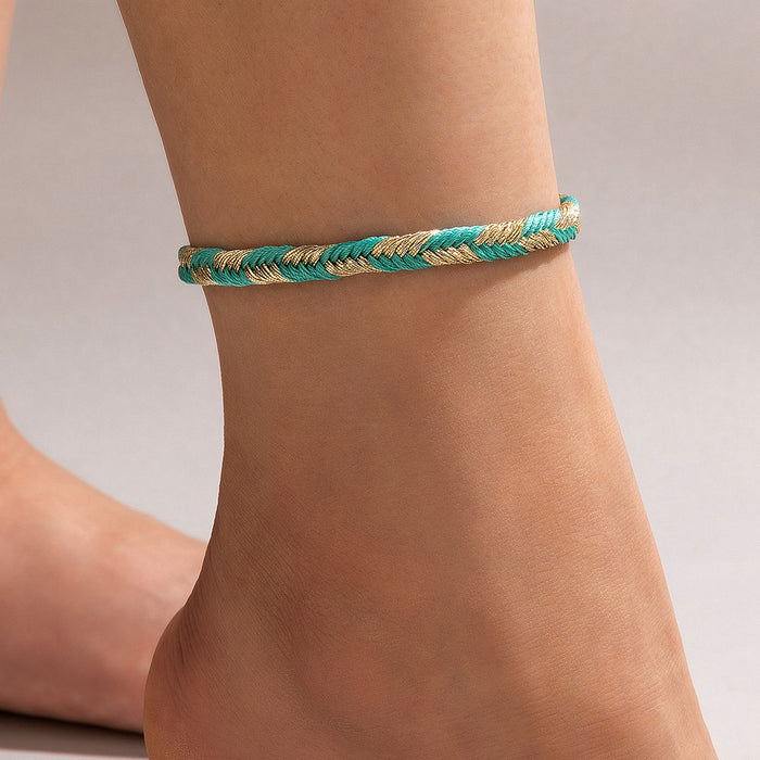 Handmade Woven Anklet with Geometric Colorful Design