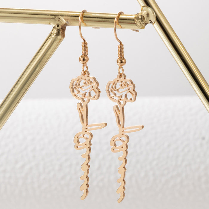 Alloy Rose Hollow Ear Hook Geometric Flower Earrings