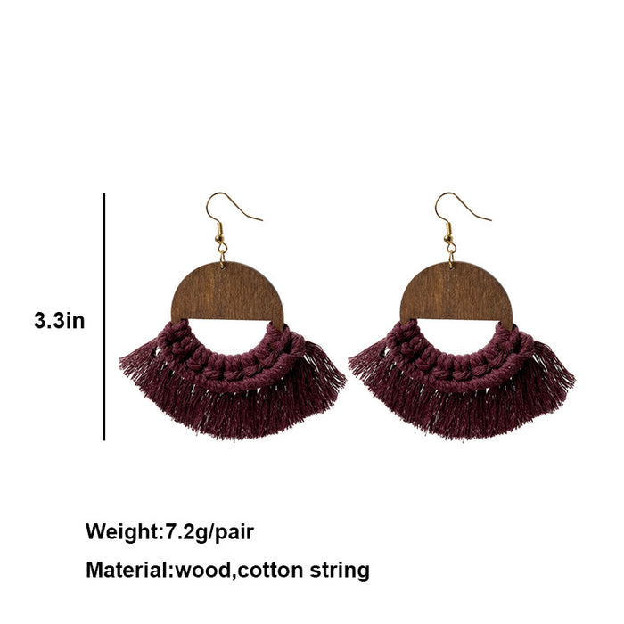 Bohemian Tassel Earrings with Wooden Design for Wedding and Gifts