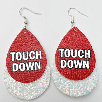 Sports Glitter Leather Earrings with School Spirit Double Layer Design