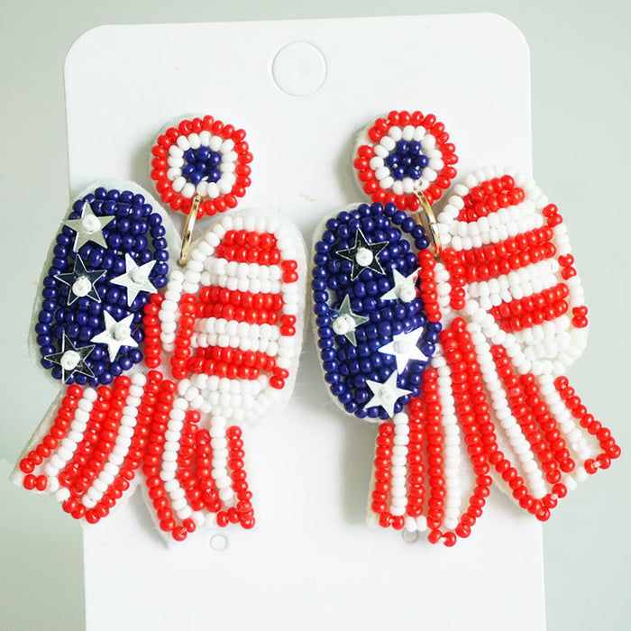 Patriotic Beaded Earrings with Handmade Bow, Rainbow Heart, and Star Designs