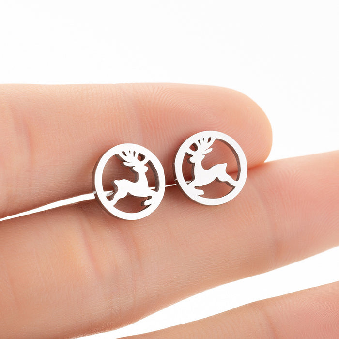 Running Reindeer Stainless Steel Earrings - Holiday-Themed Modern Jewelry